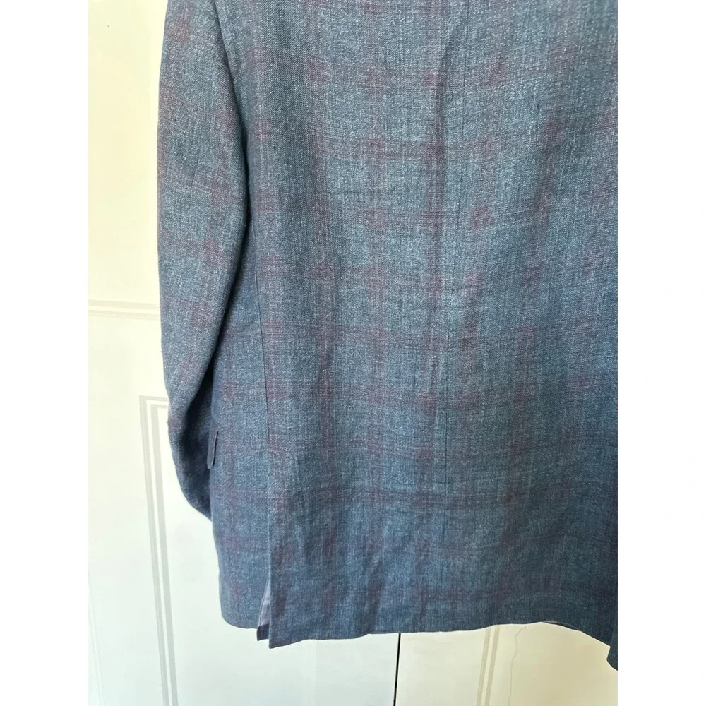 Boboli Line Firenze Linen Sport Jacket‎ EU 50 US 40 Italy Windowpane Plaid Blue